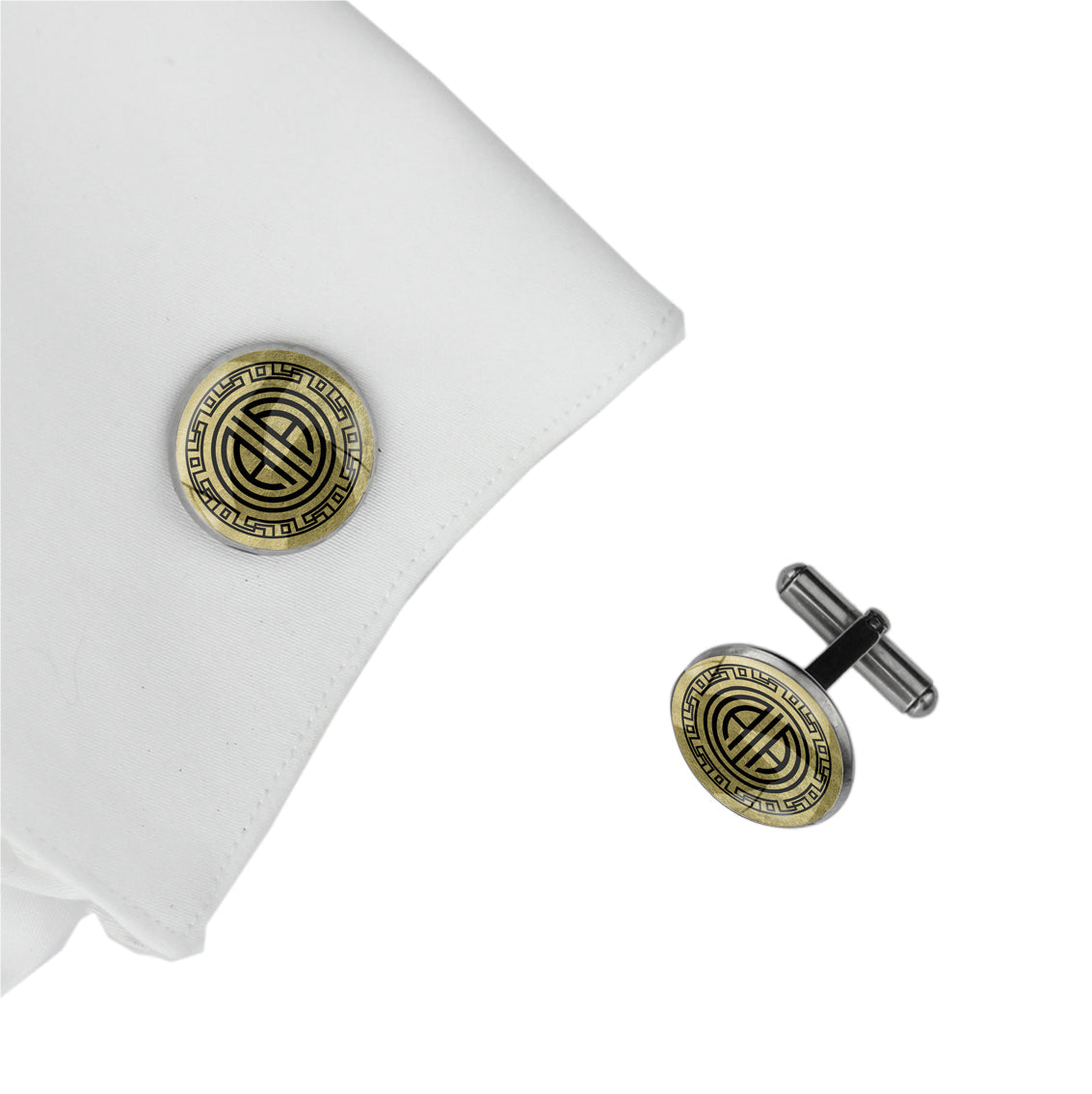 INITIAL GREEK FRIEZE ART DECO CIRCLE ELEGANT CUFFLINKS - MFY346
