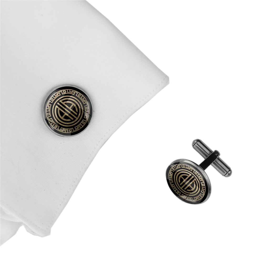 INITIAL GREEK FRIEZE ART DECO CIRCLE ELEGANT CUFFLINKS - MFY346