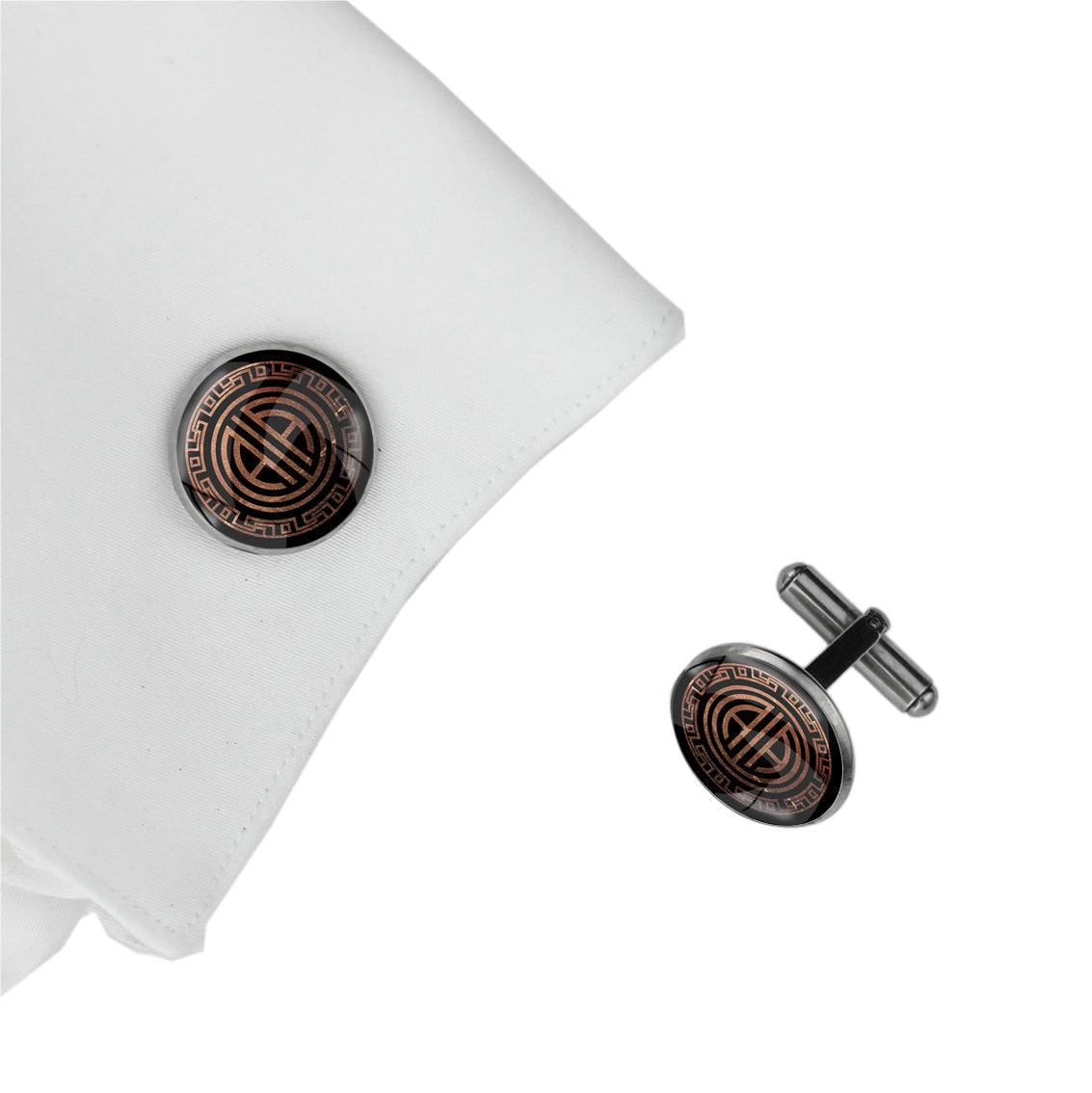 INITIAL GREEK FRIEZE ART DECO CIRCLE ELEGANT CUFFLINKS - MFY346