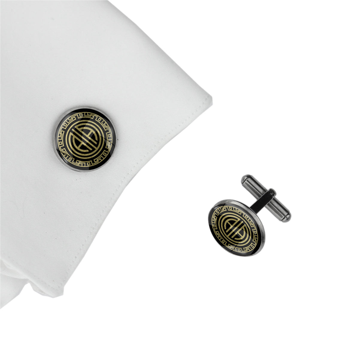 INITIAL GREEK FRIEZE ART DECO CIRCLE ELEGANT CUFFLINKS - MFY346