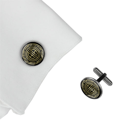 INITIAL GREEK FRIEZE ART DECO CIRCLE ELEGANT CUFFLINKS - MFY346