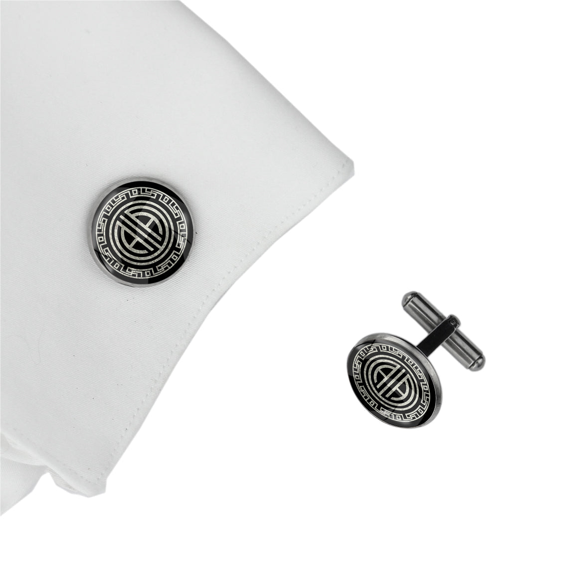 INITIAL GREEK FRIEZE ART DECO CIRCLE ELEGANT CUFFLINKS - MFY346