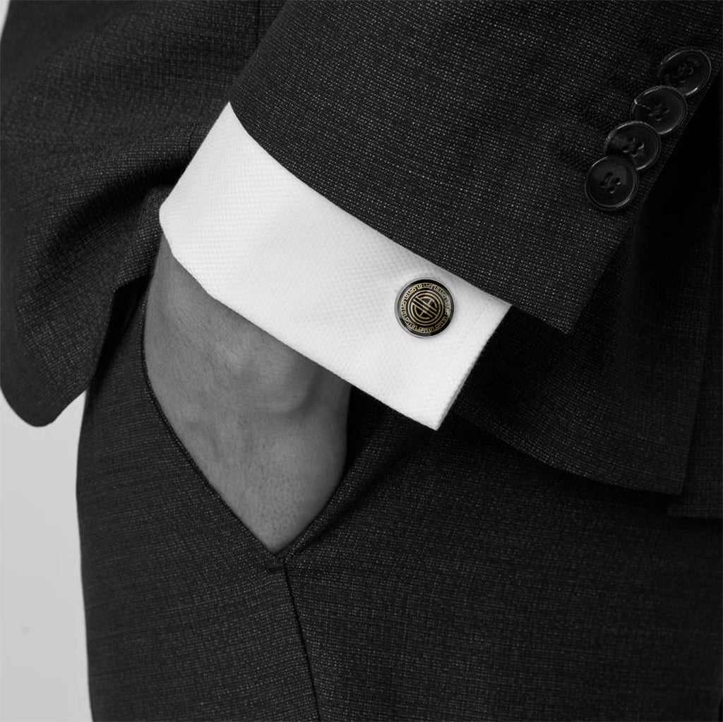 INITIAL GREEK FRIEZE ART DECO CIRCLE ELEGANT CUFFLINKS - MFY346