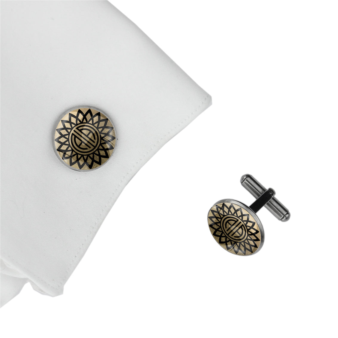 INITIAL ROSE-WINDOW FRIEZE ART DECO CIRCLE ELEGANT CUFFLINKS - MFY348