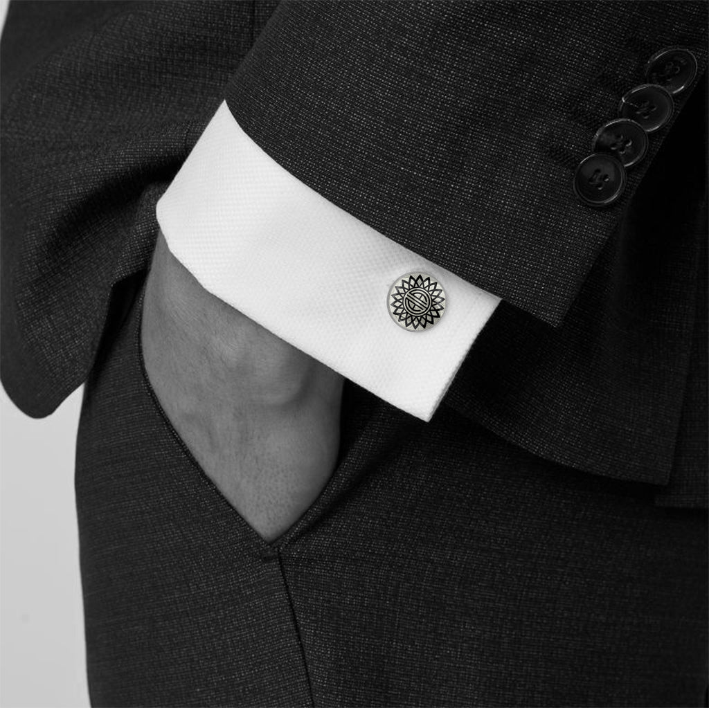 INITIAL ROSE-WINDOW FRIEZE ART DECO CIRCLE ELEGANT CUFFLINKS - MFY348
