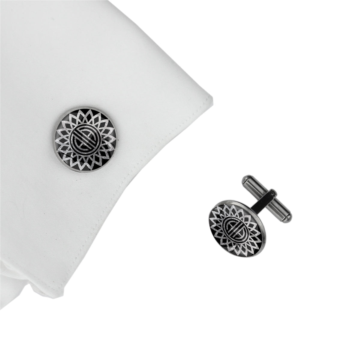 INITIAL ROSE-WINDOW FRIEZE ART DECO CIRCLE ELEGANT CUFFLINKS - MFY348
