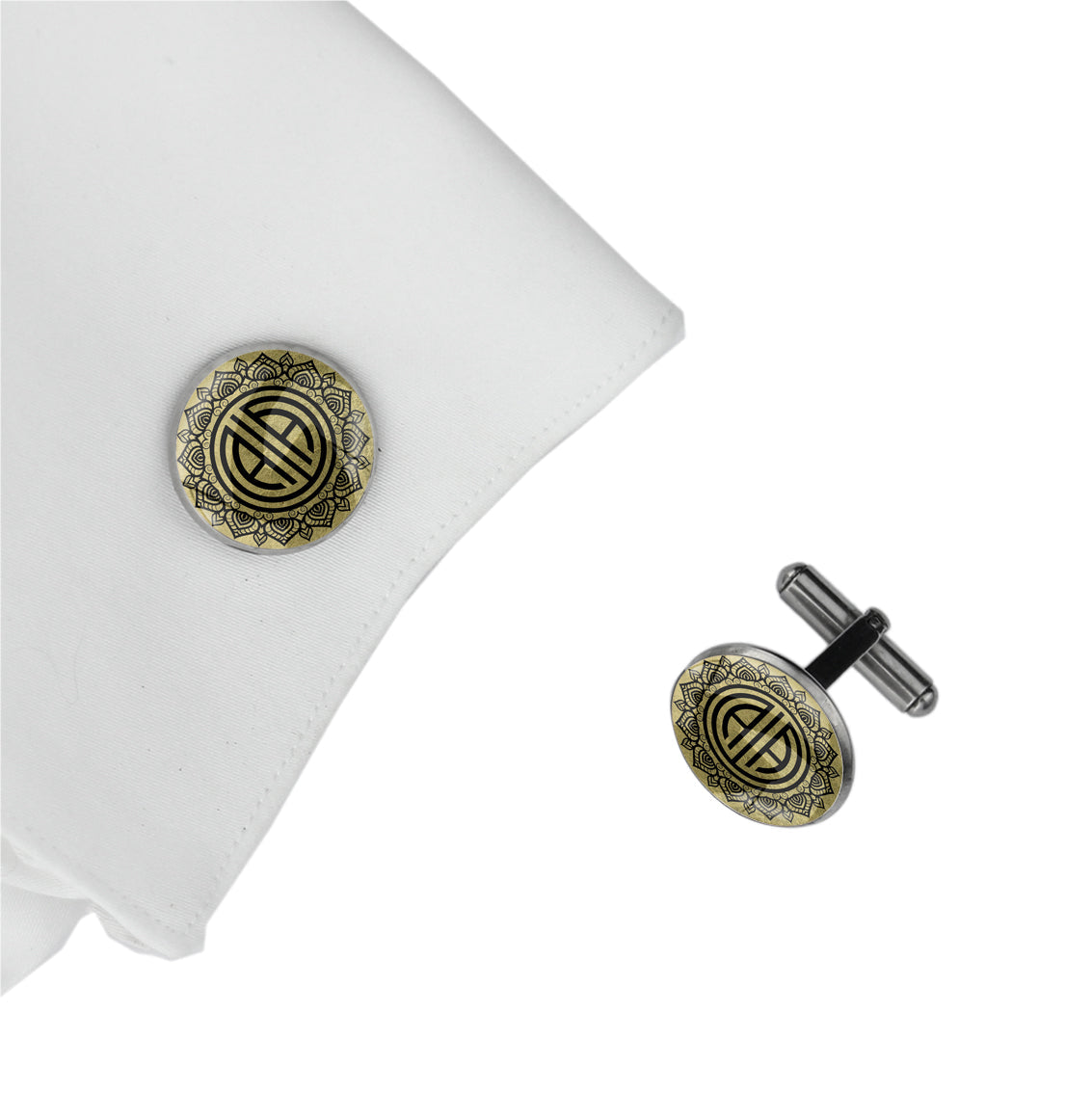 INITIAL ARABESQUE FRIEZE ART DECO CIRCLE ELEGANT CUFFLINKS - MFY350