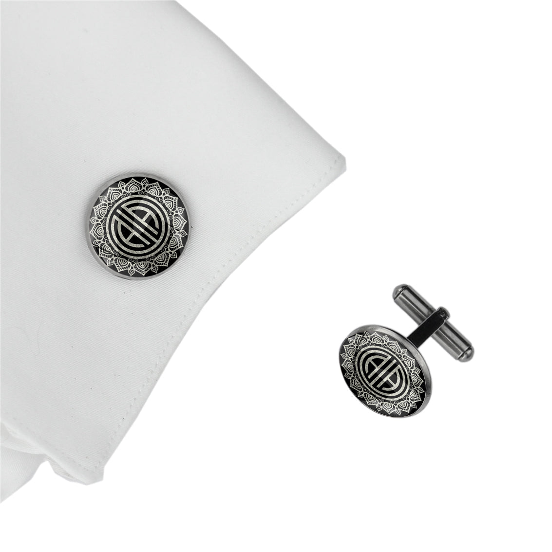 INITIAL ARABESQUE FRIEZE ART DECO CIRCLE ELEGANT CUFFLINKS - MFY350