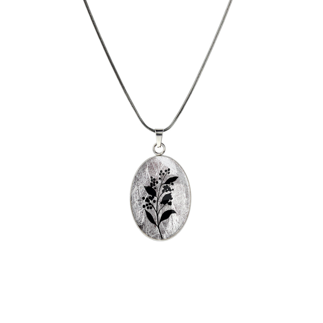 AUSTRALIAN NATIVE FLORA - ACACIA WATTLE OVAL CIRCLE PENDANT ON A CHAIN NECKLACE - D826S - on Satchel