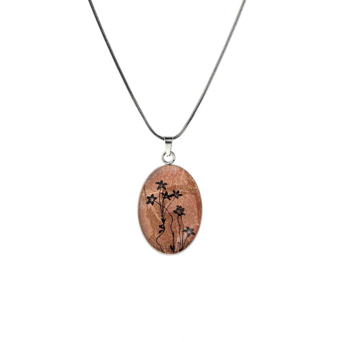 AUSTRALIAN NATIVE FLORA - NATIVE BLUEBELL OVAL CIRCLE PENDANT ON A CHAIN NECKLACE - D894 - in Circle Box