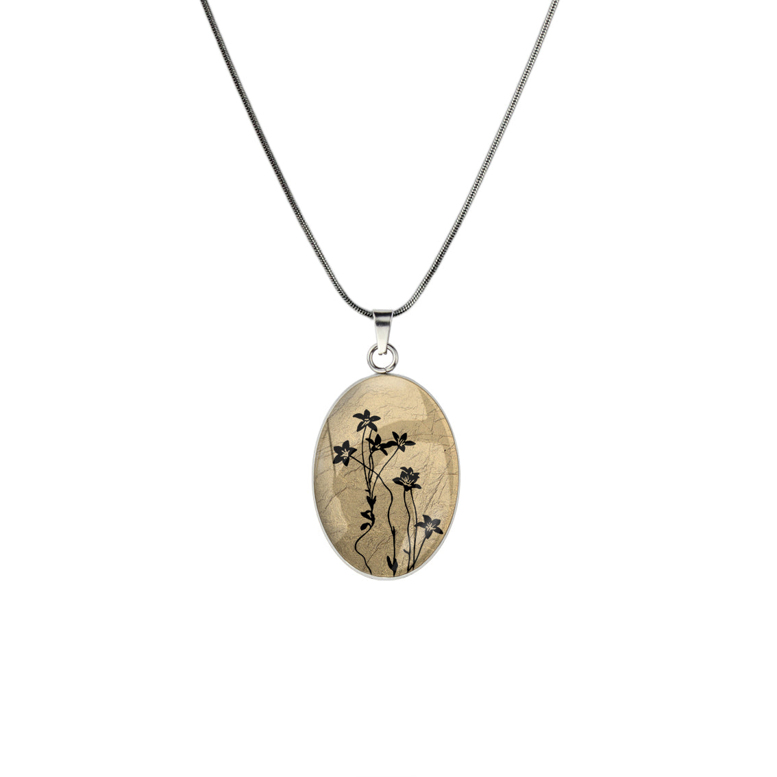 AUSTRALIAN NATIVE FLORA - NATIVE BLUEBELL OVAL CIRCLE PENDANT ON A CHAIN NECKLACE - D894 - in Circle Box