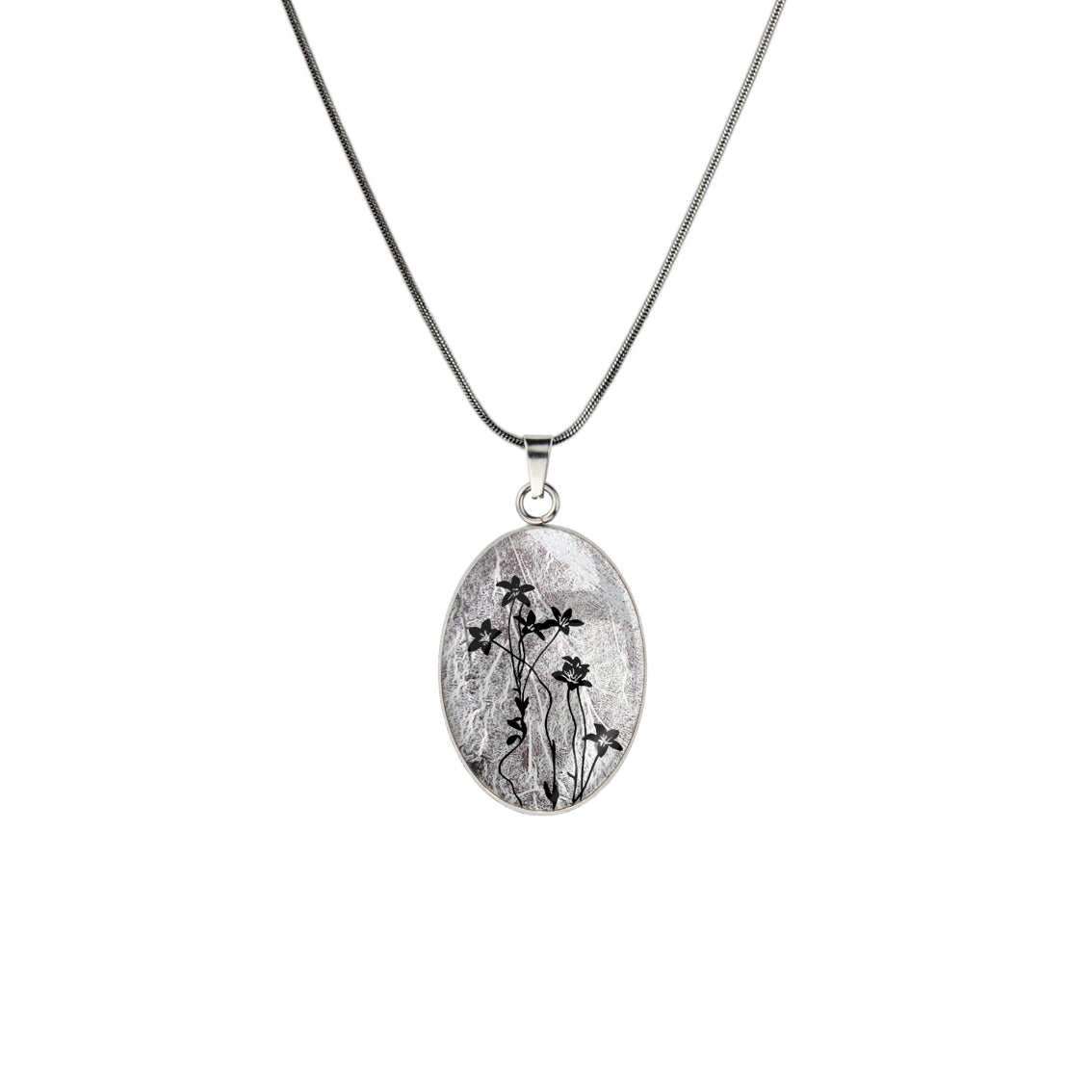AUSTRALIAN NATIVE FLORA - NATIVE BLUEBELL OVAL CIRCLE PENDANT ON A CHAIN NECKLACE - D894 - in Circle Box