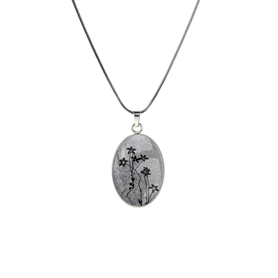 AUSTRALIAN NATIVE FLORA - NATIVE BLUEBELL OVAL CIRCLE PENDANT ON A CHAIN NECKLACE - D894 - in Circle Box