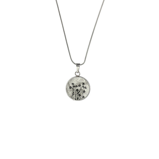 AUSTRALIAN NATIVE FLORA - NATIVE BLUEBELL XS CIRCLE PENDANT ON A CHAIN NECKLACE - D893S - on Satchel