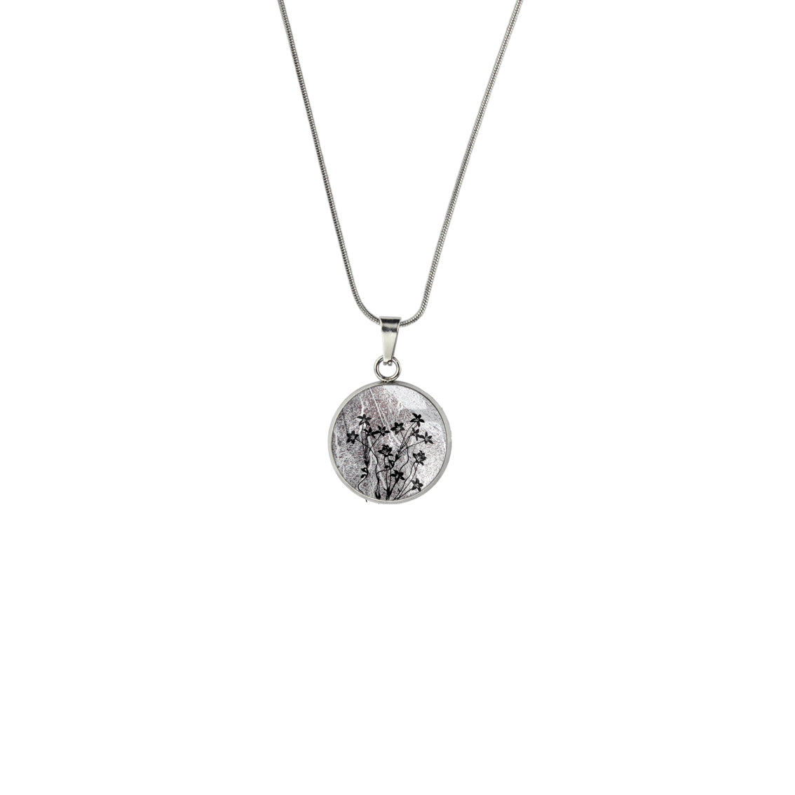 AUSTRALIAN NATIVE FLORA - NATIVE BLUEBELL XS CIRCLE PENDANT ON A CHAIN NECKLACE - D893S - on Satchel