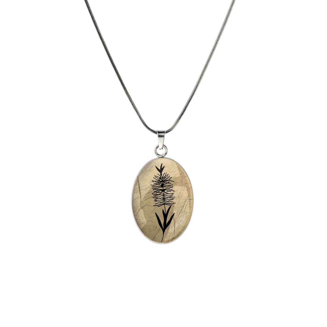 AUSTRALIAN NATIVE FLORA - BOTTLEBRUSH OVAL CIRCLE PENDANT ON A CHAIN NECKLACE - D858 - in Circle Box