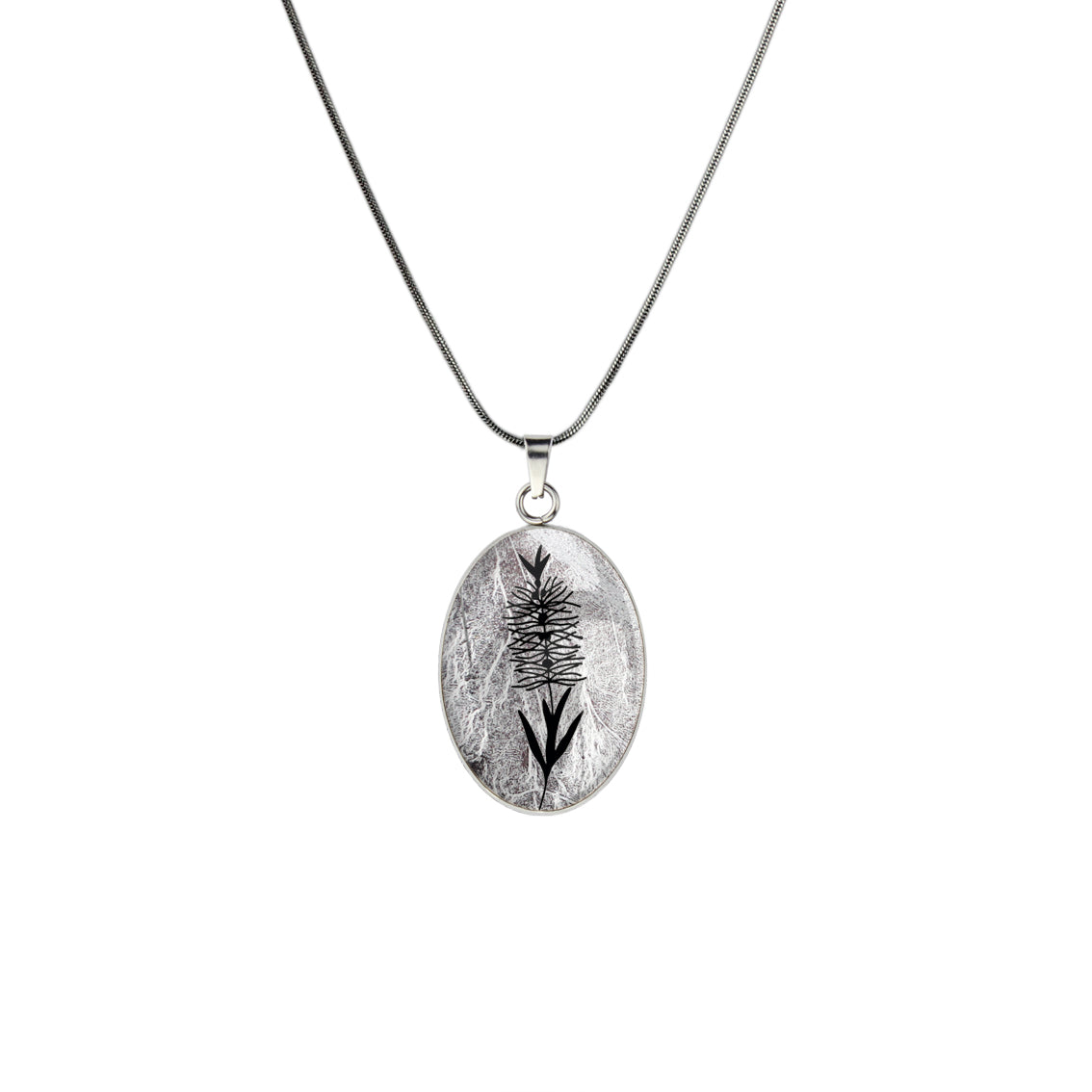 AUSTRALIAN NATIVE FLORA - BOTTLEBRUSH OVAL CIRCLE PENDANT ON A CHAIN NECKLACE - D858 - in Circle Box