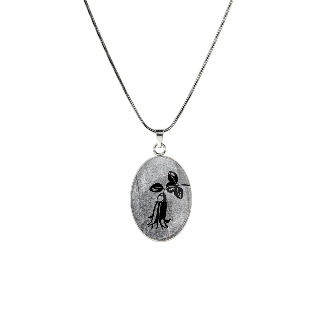 AUSTRALIAN NATIVE FLORA - CANBERRA BELLS TELOPEA OVAL CIRCLE PENDANT ON A CHAIN NECKLACE - D862S - on Satchel