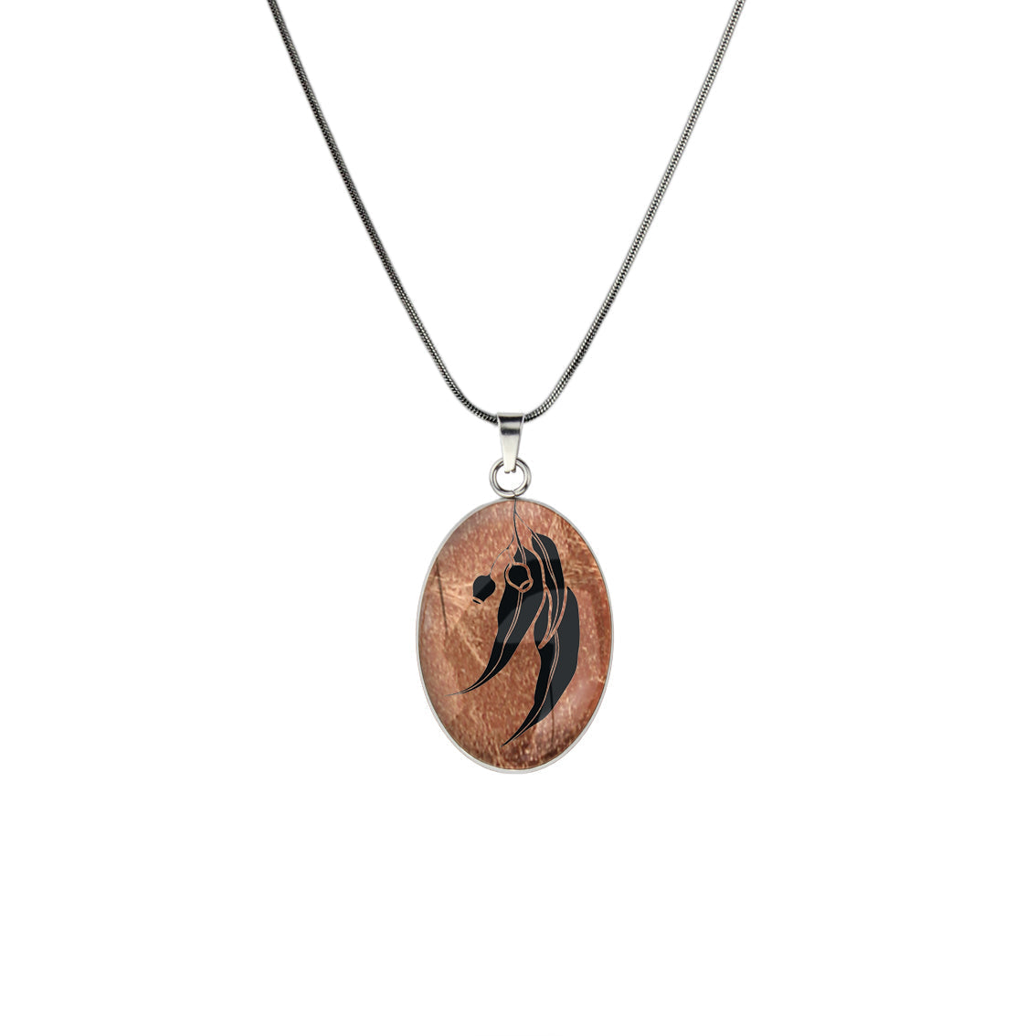 AUSTRALIAN NATIVE FLORA - EUCALYPTUS GUMNUT OVAL CIRCLE PENDANT ON A CHAIN NECKLACE - D866 - in Circle Box