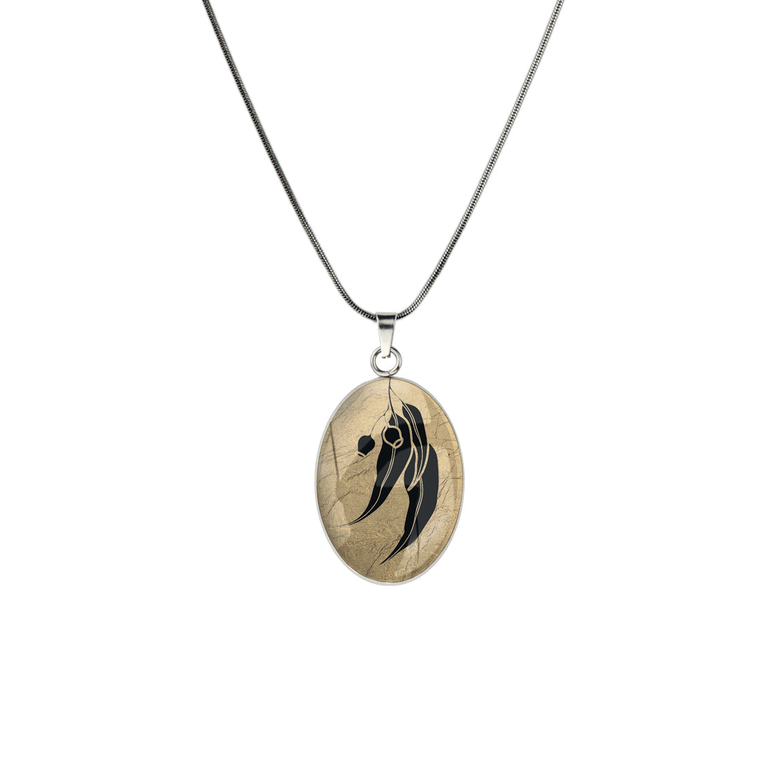 AUSTRALIAN NATIVE FLORA - EUCALYPTUS GUMNUT OVAL CIRCLE PENDANT ON A CHAIN NECKLACE - D866 - in Circle Box