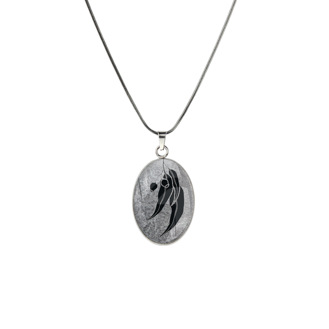 AUSTRALIAN NATIVE FLORA - EUCALYPTUS GUMNUT OVAL CIRCLE PENDANT ON A CHAIN NECKLACE - D866S - on Satchel