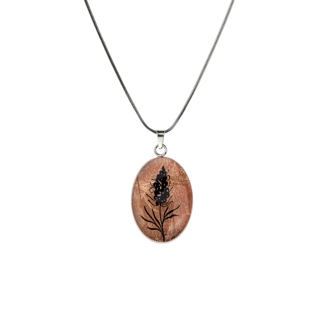 AUSTRALIAN NATIVE FLORA - GREVILLEA SPIDER FLOWER OVAL CIRCLE PENDANT ON A CHAIN NECKLACE - D878 - in Circle Box