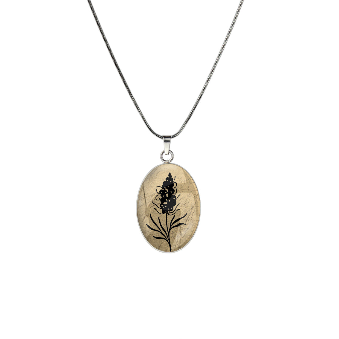 AUSTRALIAN NATIVE FLORA - GREVILLEA SPIDER FLOWER OVAL CIRCLE PENDANT ON A CHAIN NECKLACE - D878 - in Circle Box