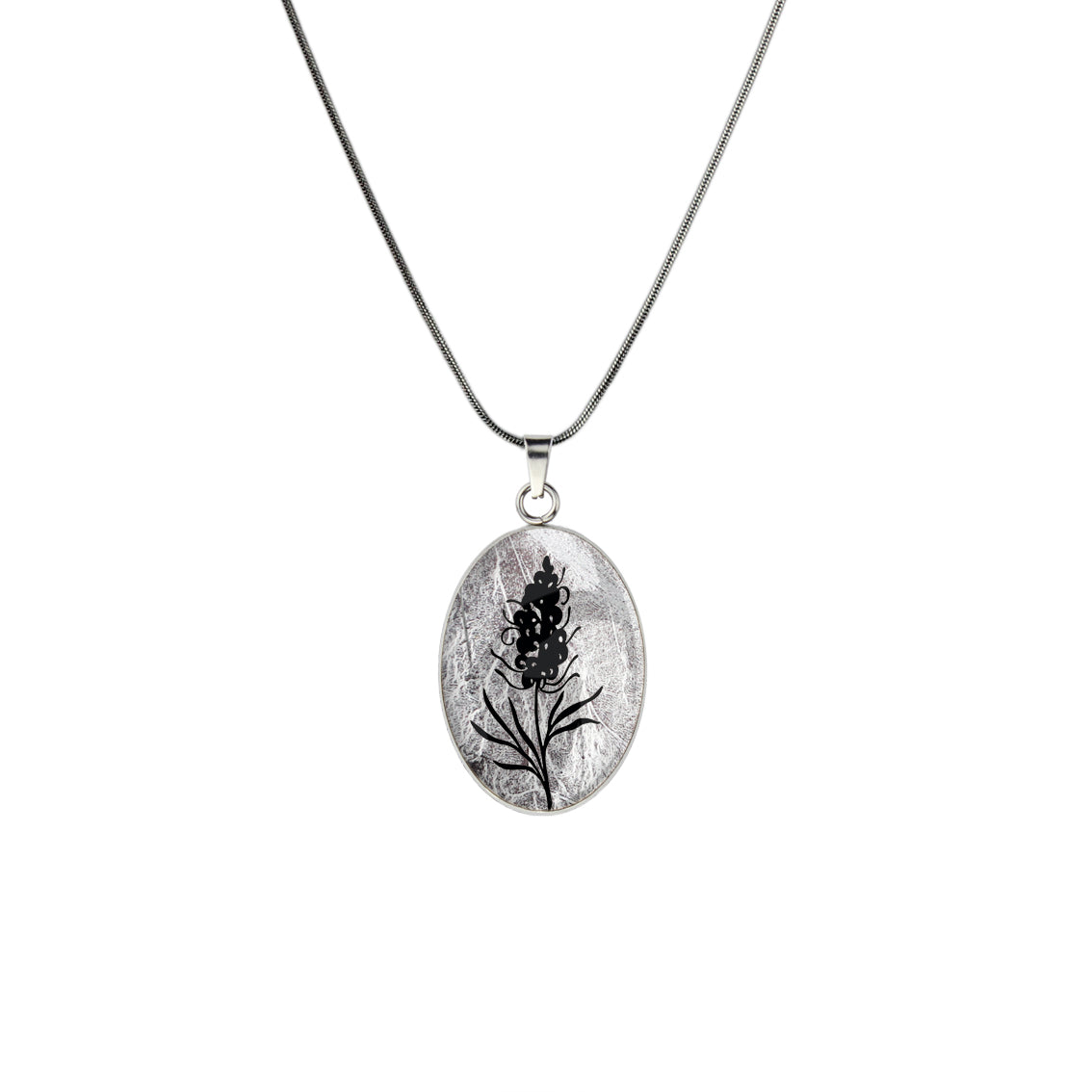 AUSTRALIAN NATIVE FLORA - GREVILLEA SPIDER FLOWER OVAL CIRCLE PENDANT ON A CHAIN NECKLACE - D878 - in Circle Box