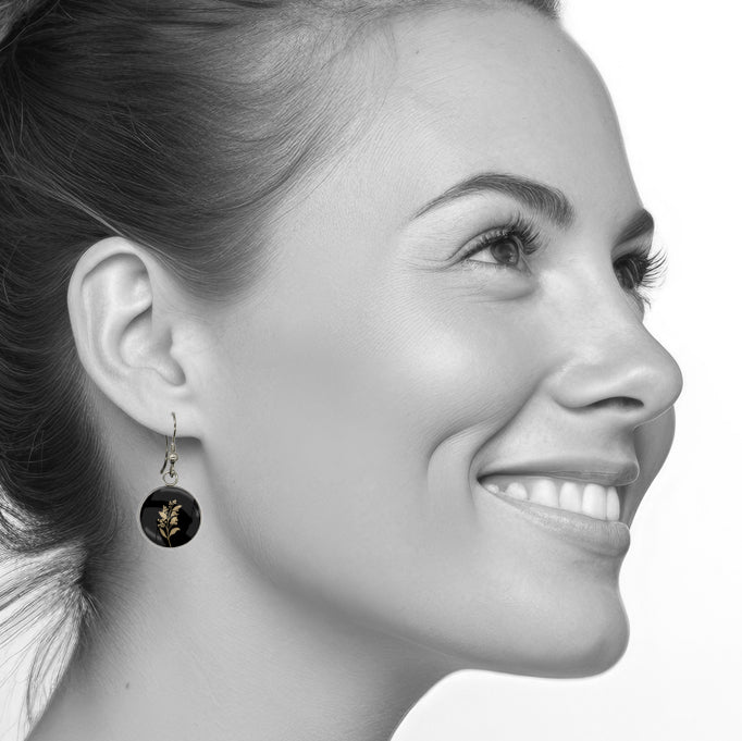 AUSTRALIAN NATIVE FLORA - ACACIA WATTLE CIRCLE EARRINGS - D941S - on Satchel