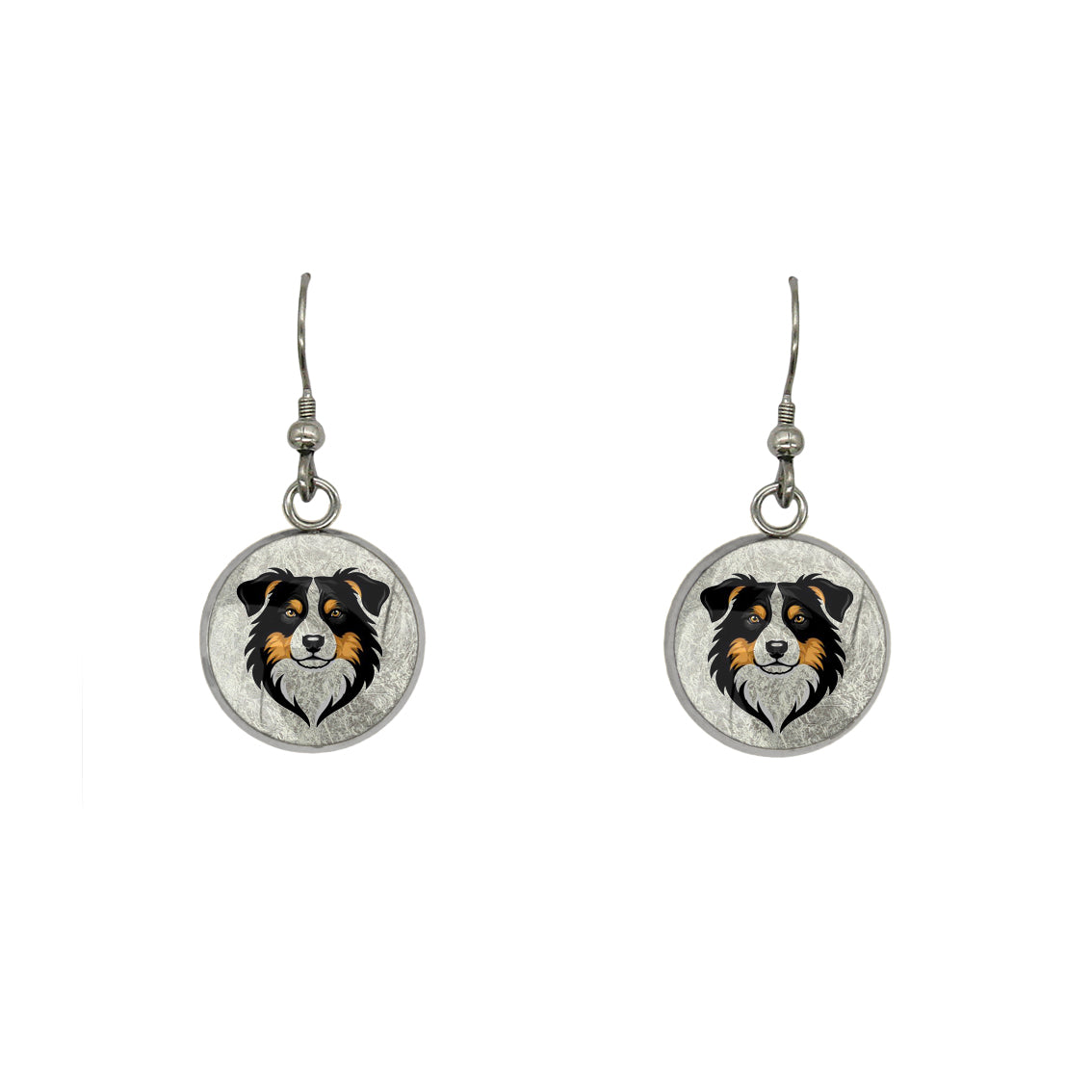 AUSTRALIAN SHEPHERD DANGLE DROP CIRCLE EARRINGS - in Circle Box