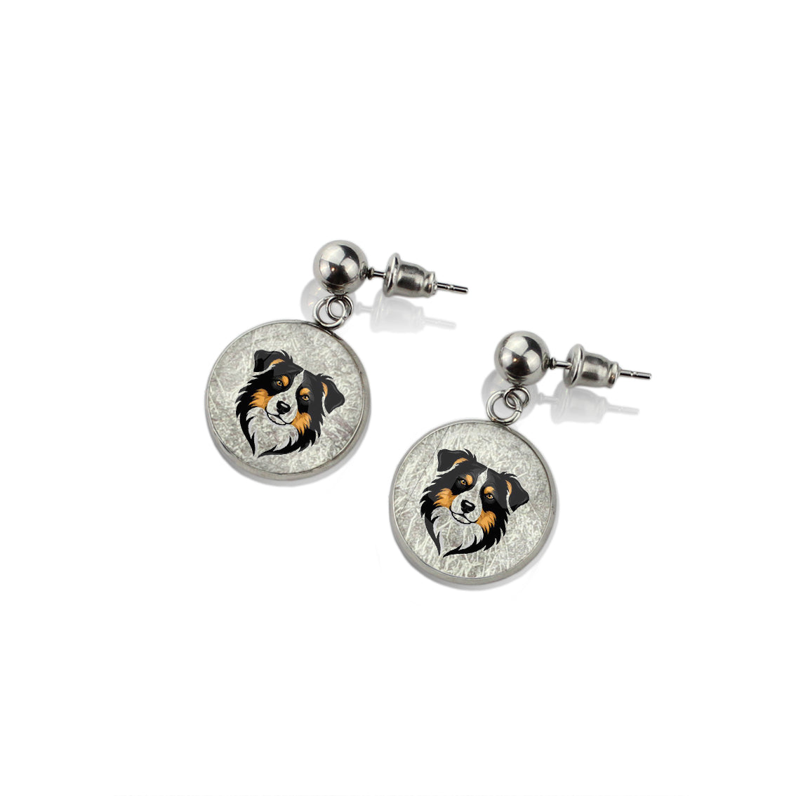 AUSTRALIAN SHEPHERD DANGLE DROP CIRCLE EARRINGS - in Circle Box