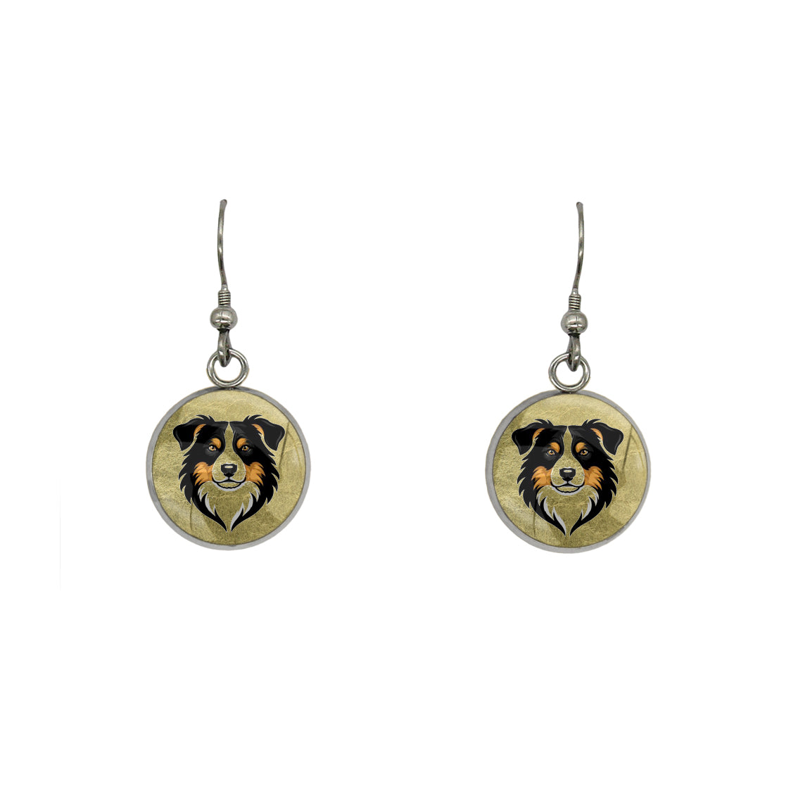 AUSTRALIAN SHEPHERD DANGLE DROP CIRCLE EARRINGS - in Circle Box