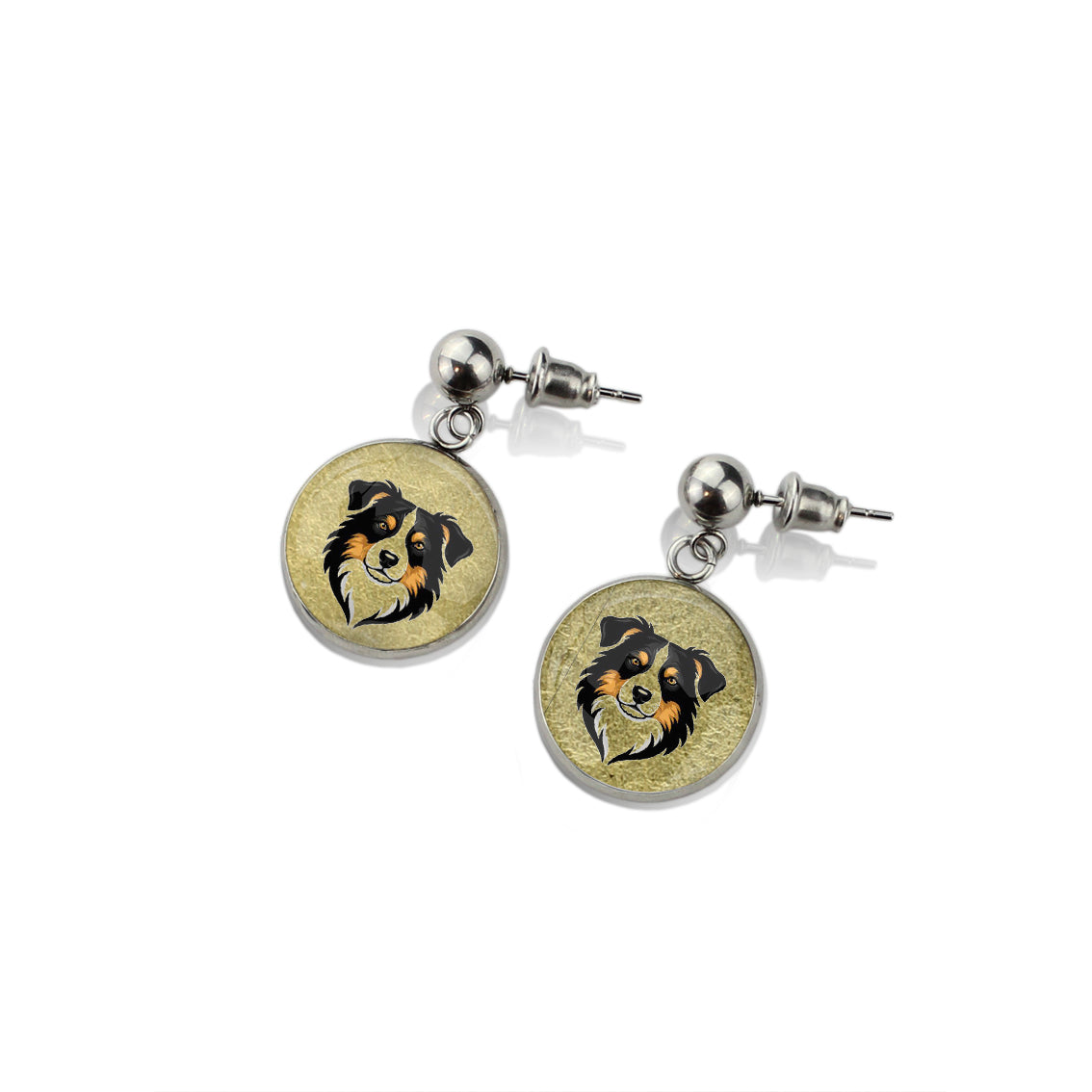 AUSTRALIAN SHEPHERD DANGLE DROP CIRCLE EARRINGS - in Circle Box