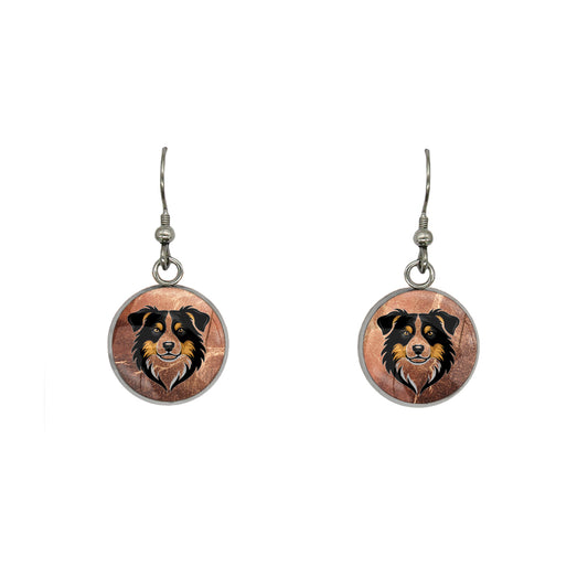 AUSTRALIAN SHEPHERD DANGLE DROP CIRCLE EARRINGS - in Circle Box