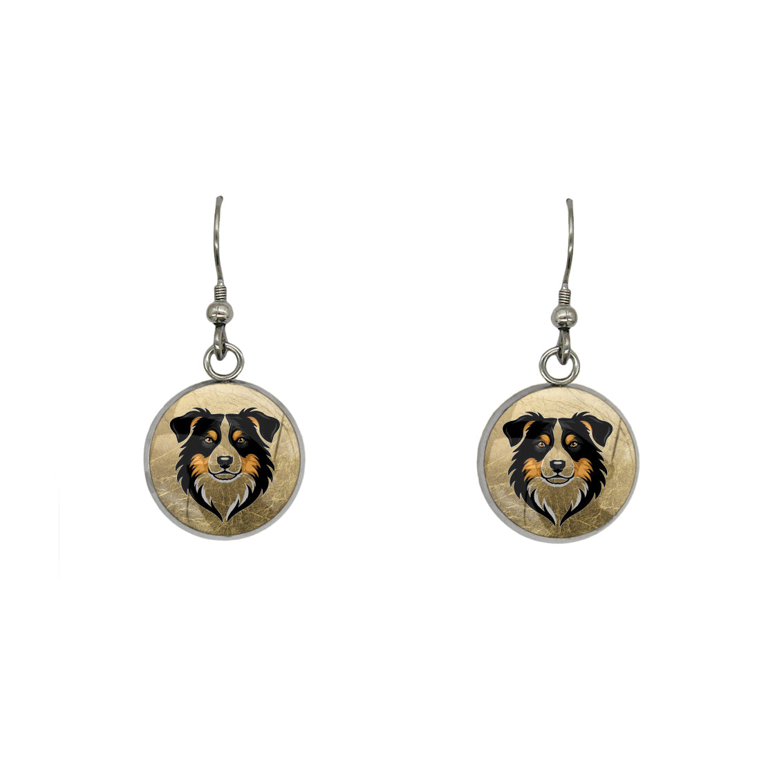AUSTRALIAN SHEPHERD DANGLE DROP CIRCLE EARRINGS - in Circle Box