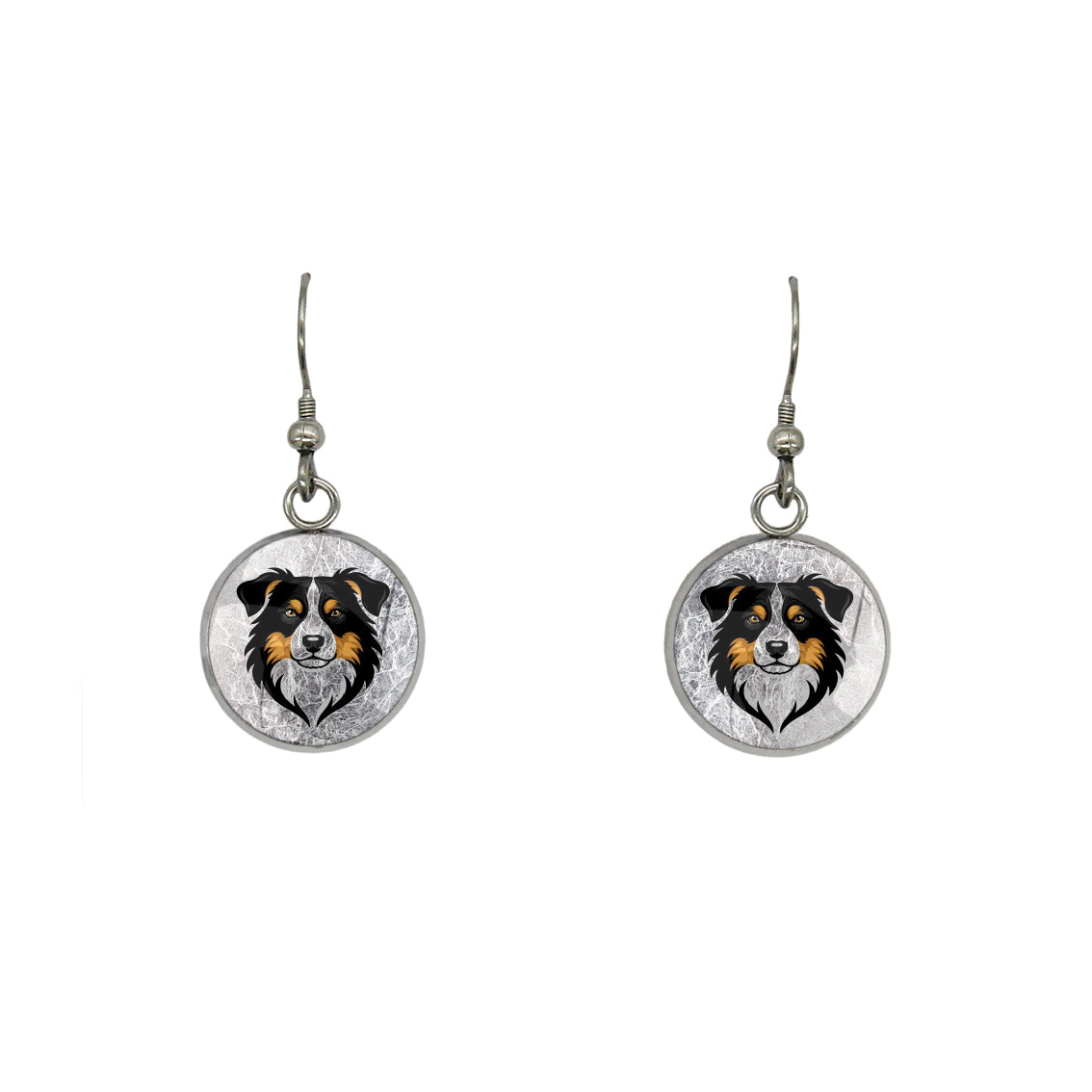 AUSTRALIAN SHEPHERD DANGLE DROP CIRCLE EARRINGS - in Circle Box