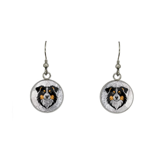 AUSTRALIAN SHEPHERD DANGLE DROP CIRCLE EARRINGS - on Satchel