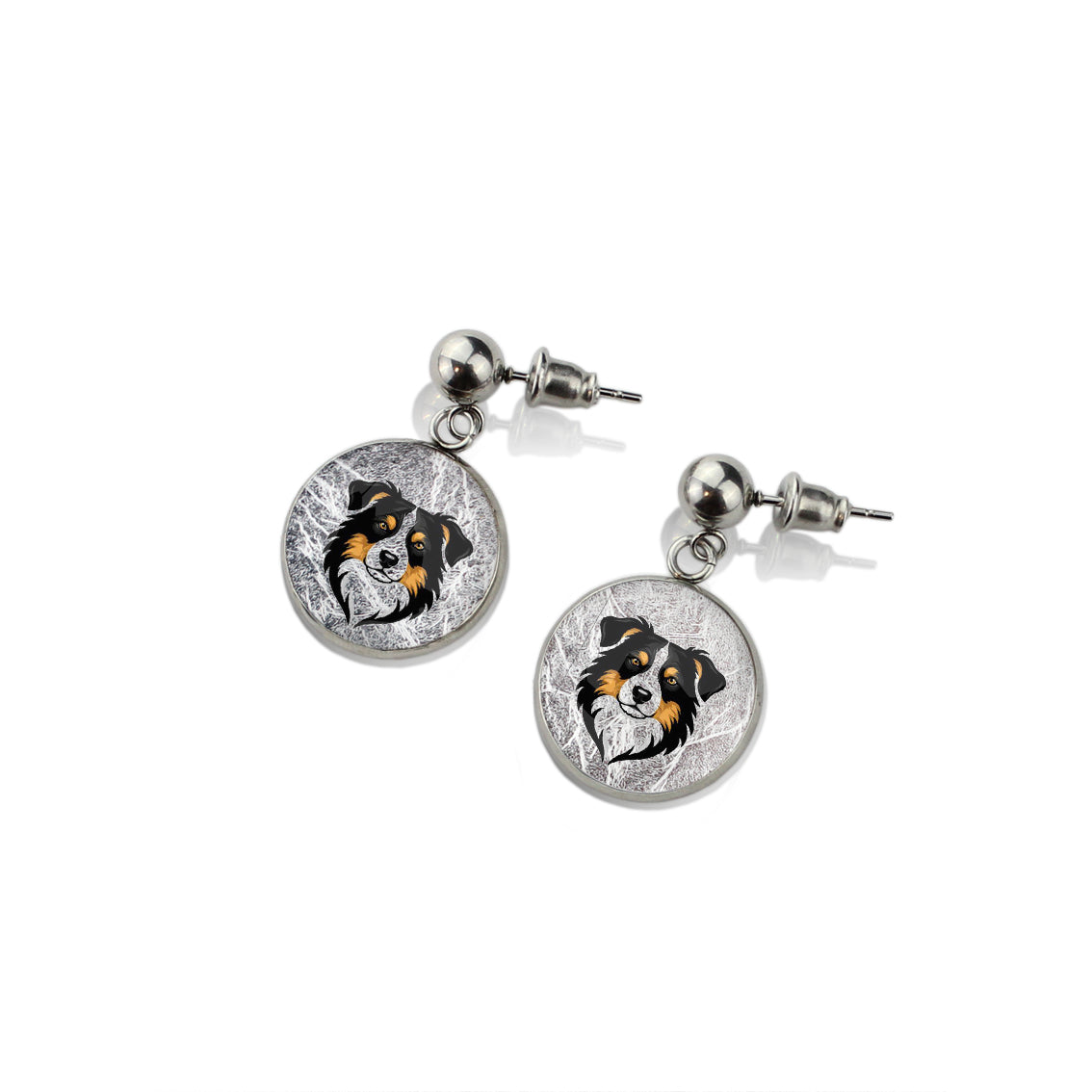AUSTRALIAN SHEPHERD DANGLE DROP CIRCLE EARRINGS - in Circle Box