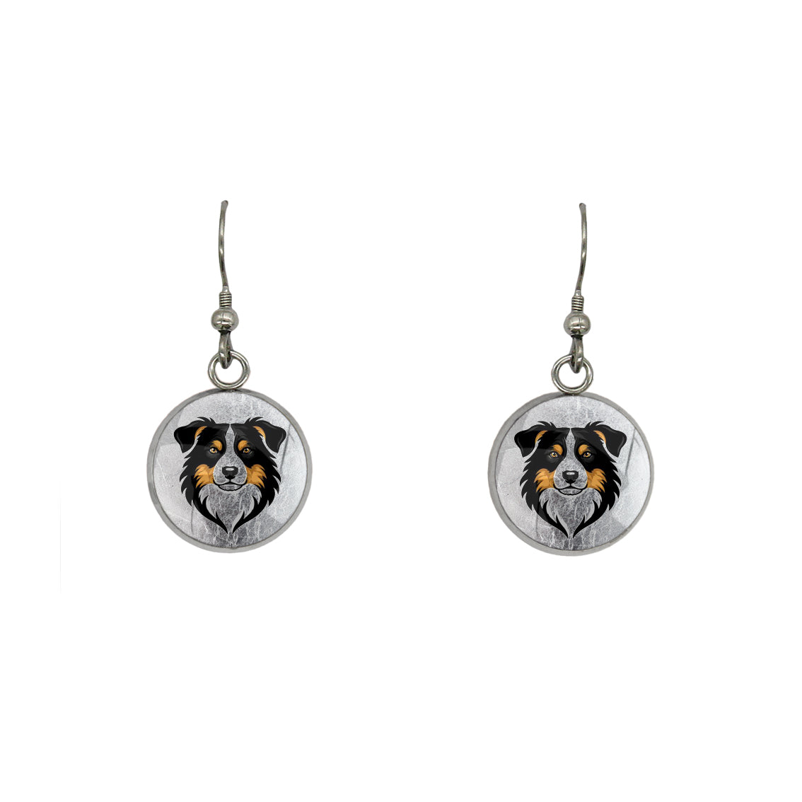 AUSTRALIAN SHEPHERD DANGLE DROP CIRCLE EARRINGS - in Circle Box