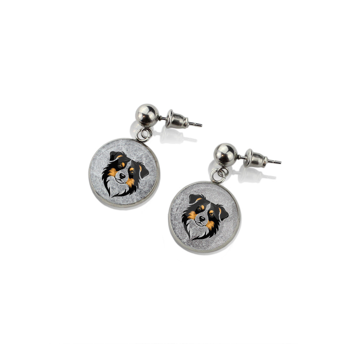 AUSTRALIAN SHEPHERD DANGLE DROP CIRCLE EARRINGS - in Circle Box