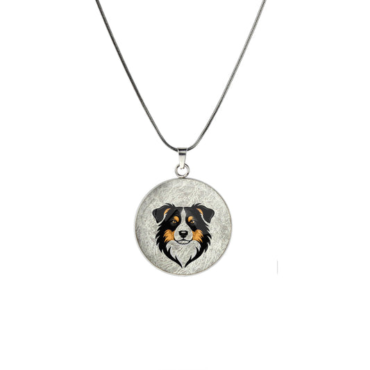 AUSTRALIAN SHEPHERD CIRCLE PENDANT ON A CHAIN NECKLACE - on Satchel