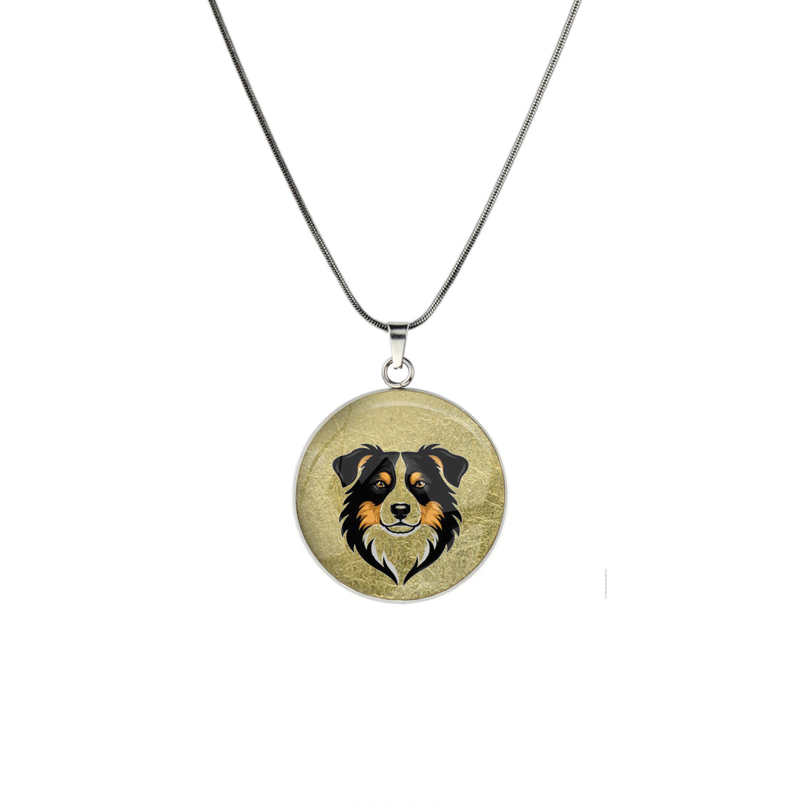 AUSTRALIAN SHEPHERD CIRCLE PENDANT ON A CHAIN NECKLACE - in Circle Box