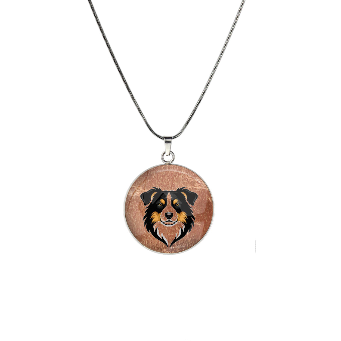 AUSTRALIAN SHEPHERD CIRCLE PENDANT ON A CHAIN NECKLACE - in Circle Box