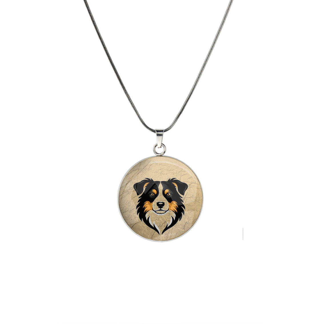 AUSTRALIAN SHEPHERD CIRCLE PENDANT ON A CHAIN NECKLACE - in Circle Box