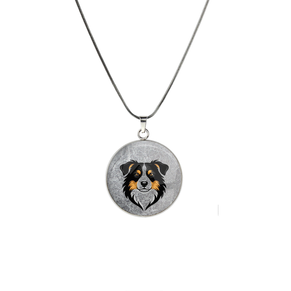 AUSTRALIAN SHEPHERD CIRCLE PENDANT ON A CHAIN NECKLACE - in Circle Box