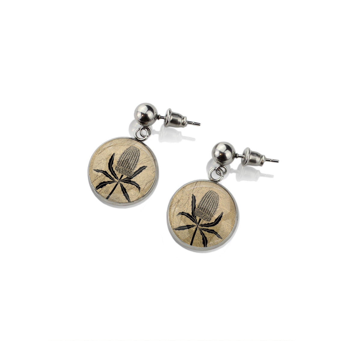 AUSTRALIAN NATIVE FLORA - BANKSIA CIRCLE EARRINGS - D836 - in Circle Box