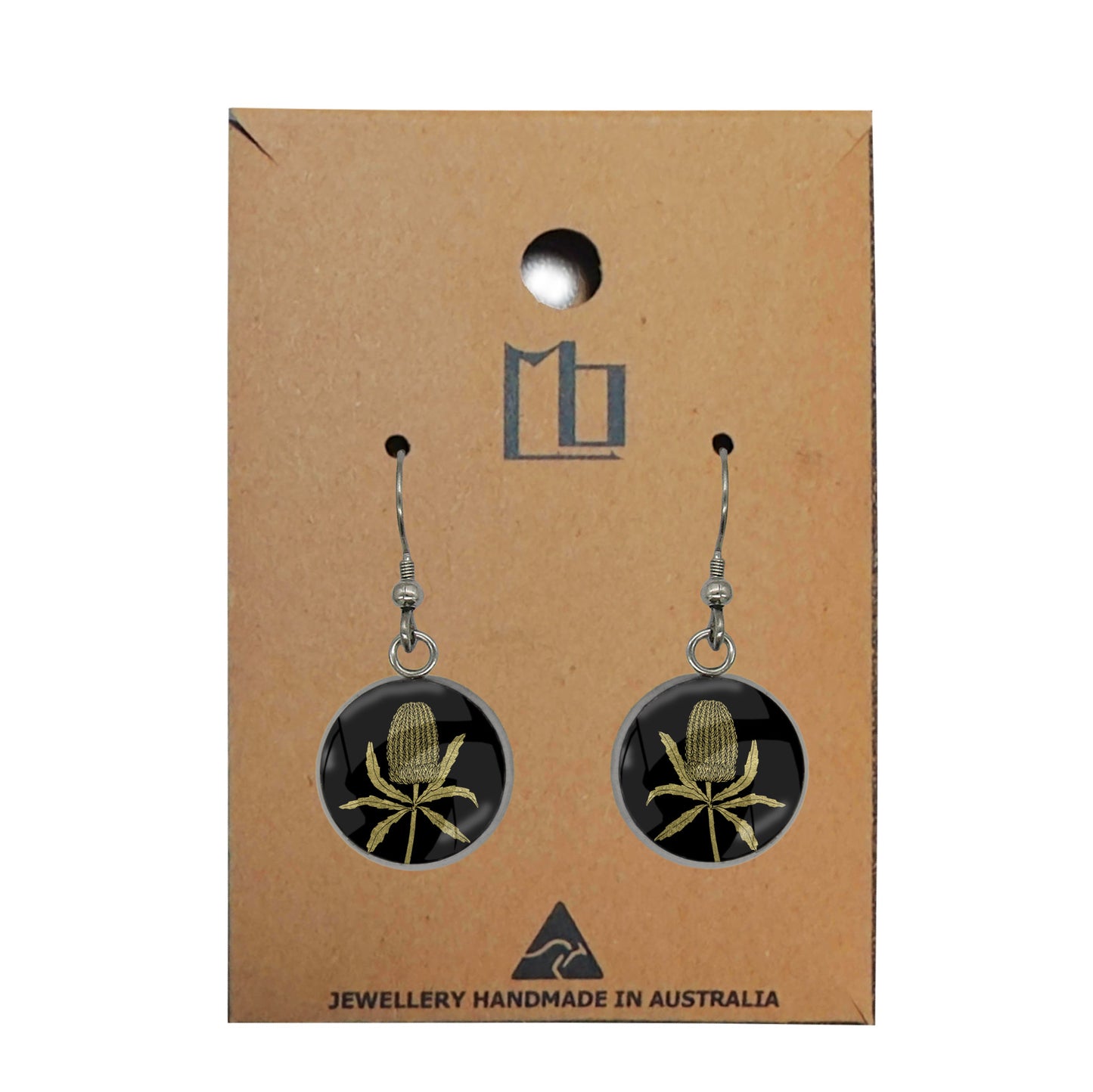 AUSTRALIAN NATIVE FLORA - BANKSIA CIRCLE EARRINGS - D836S - on Satchel