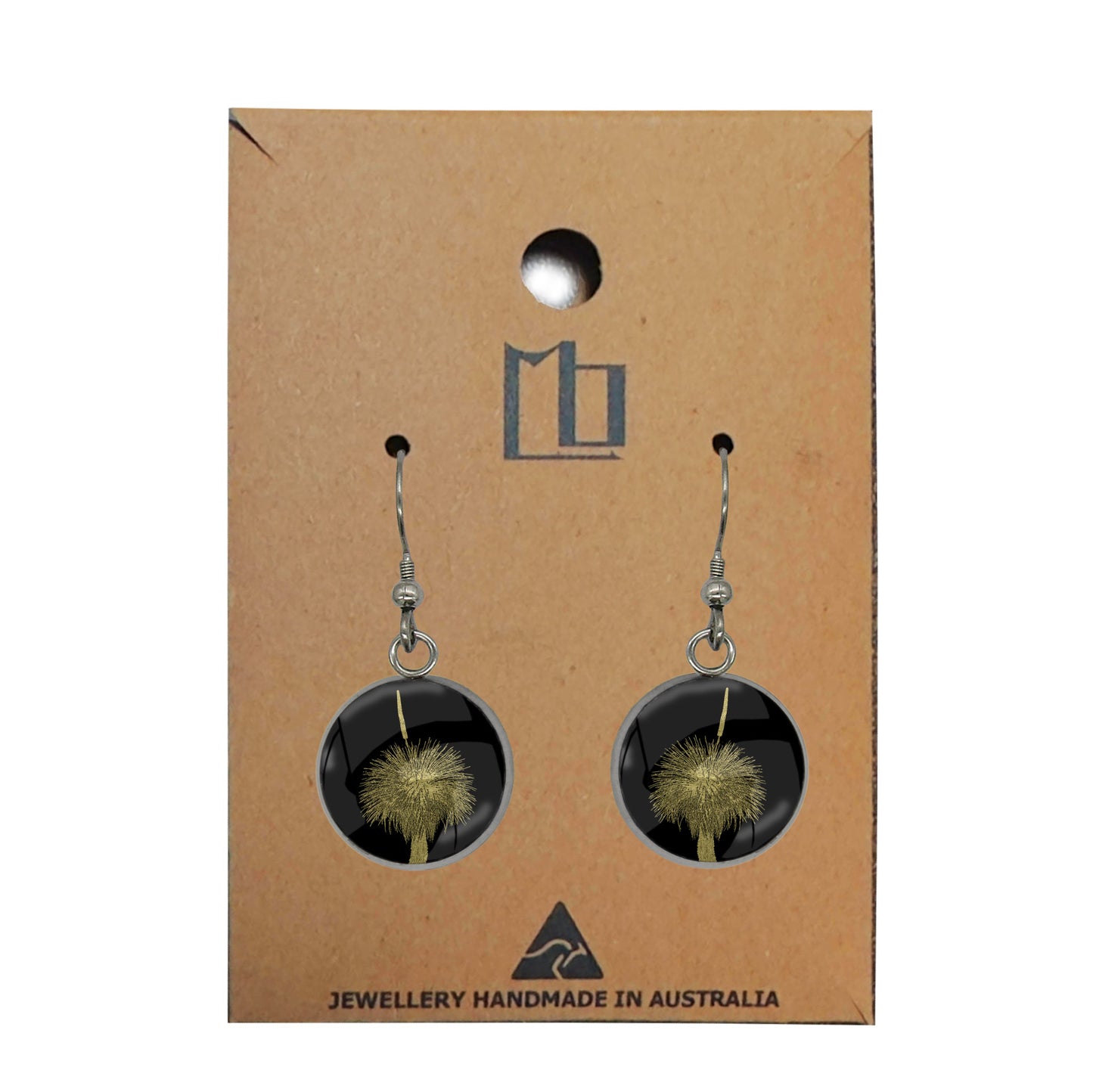 AUSTRALIAN NATIVE FLORA - GRASS TREE CIRCLE EARRINGS - D852S - on Satchel