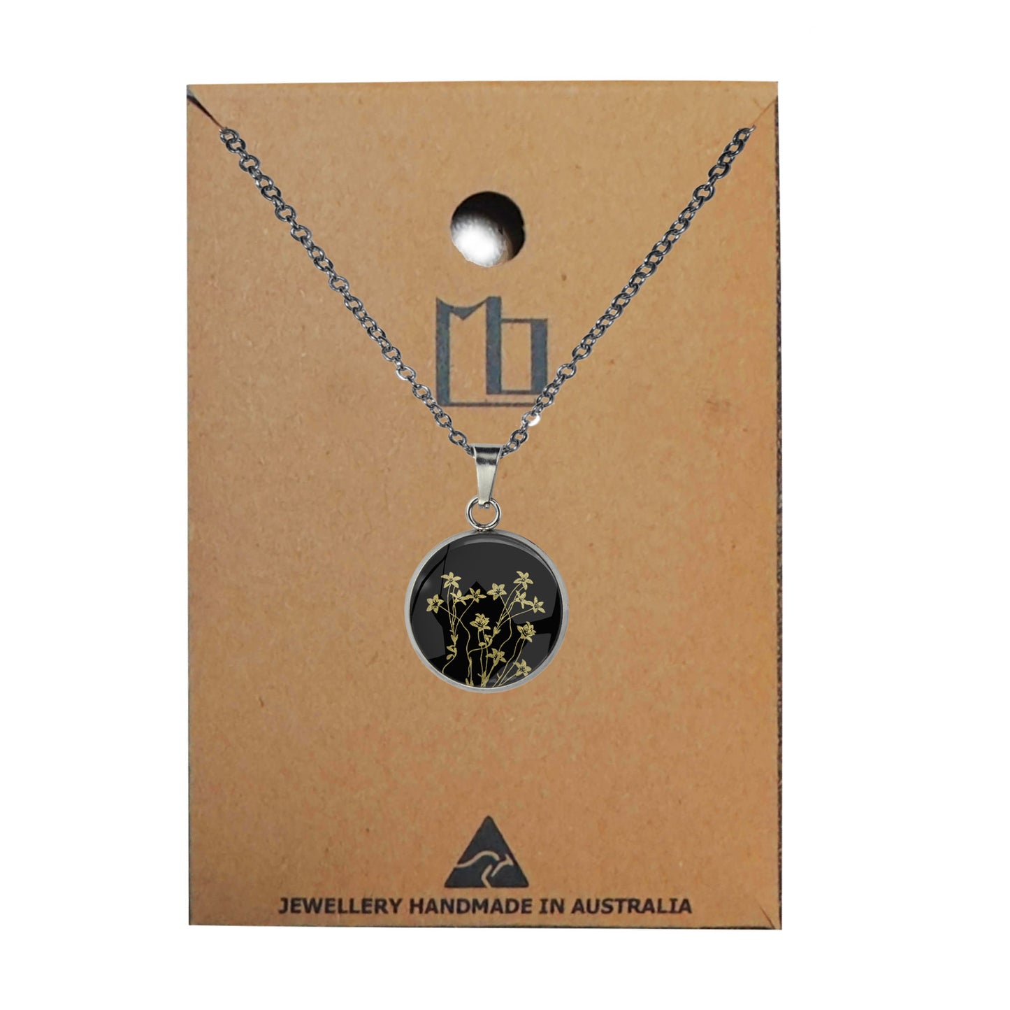 AUSTRALIAN NATIVE FLORA - NATIVE BLUEBELL XS CIRCLE PENDANT ON A CHAIN NECKLACE - D893S - on Satchel