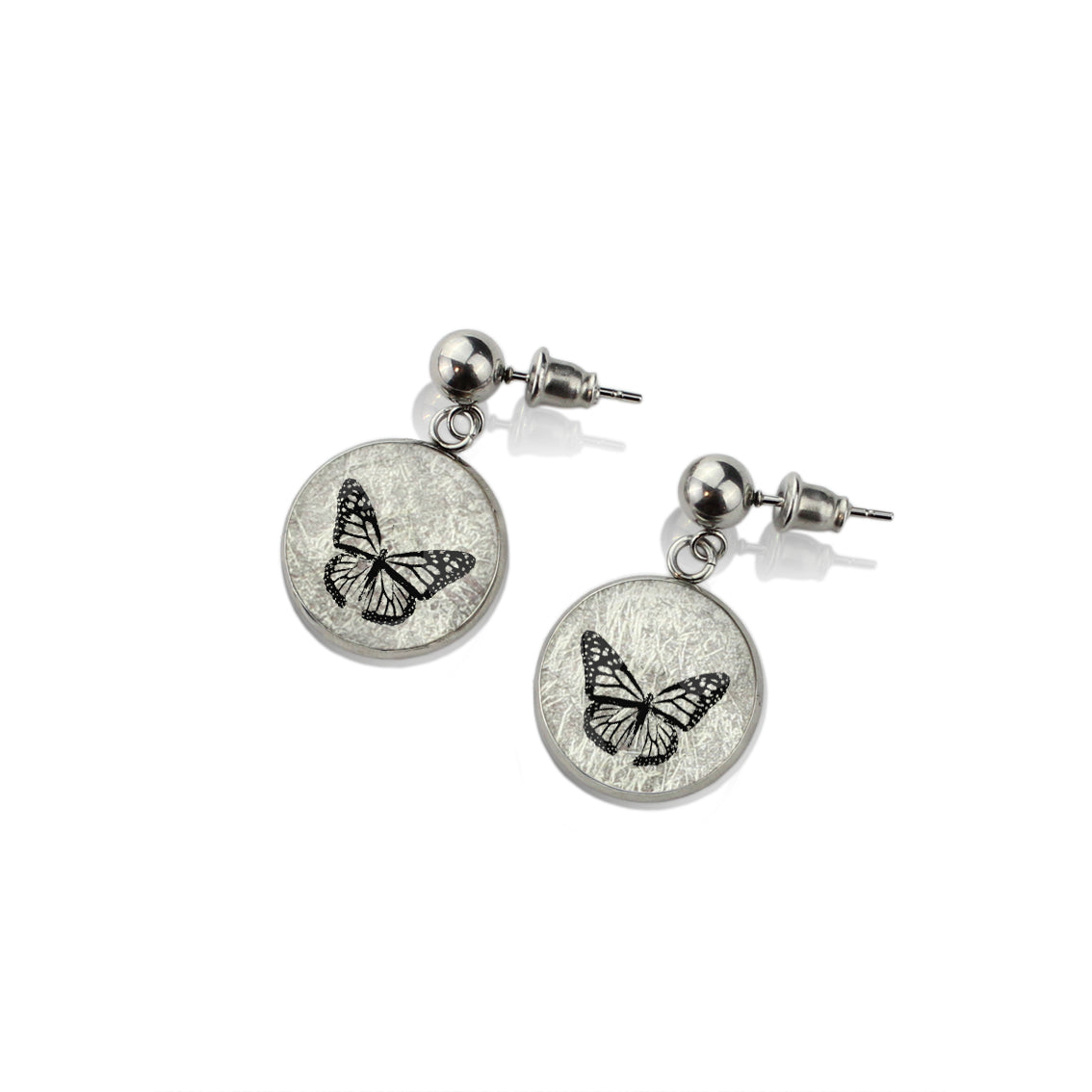 BUTTERFLY DANGLE DROP CIRCLE EARRINGS - MFY255 - in Circle Box